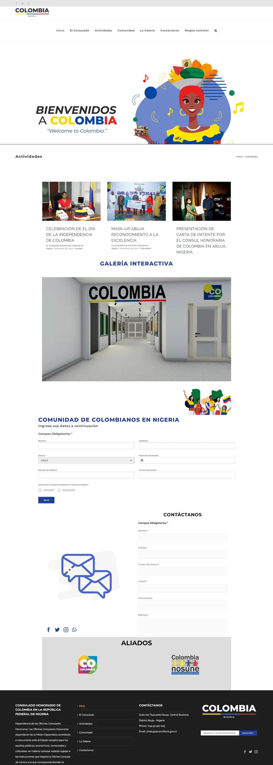 Consulate of Colombia in Nigeria website: home, activities, gallery, community register and contact